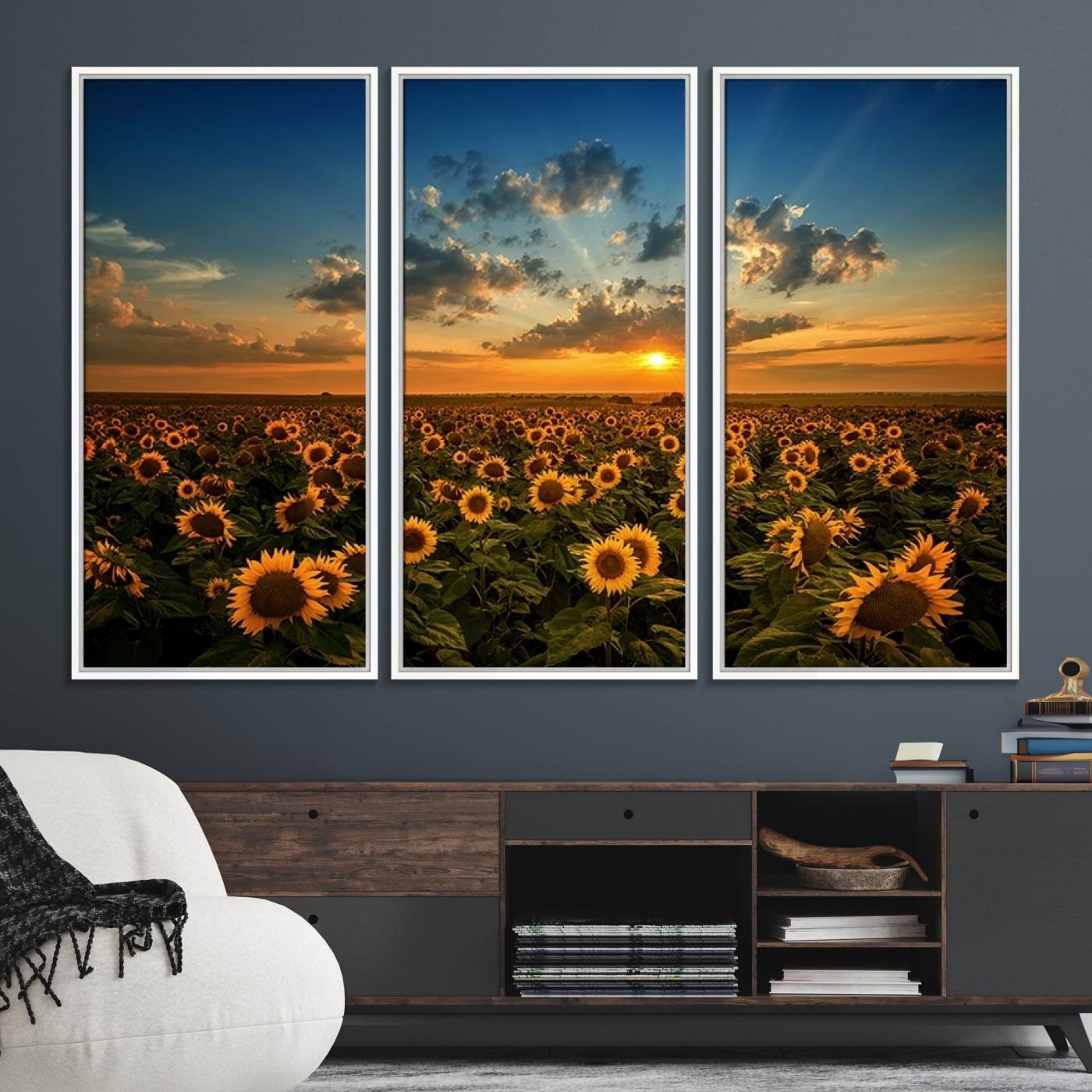 Sunflower Field Sunset Wall Art Canvas Print Wall Artwork,