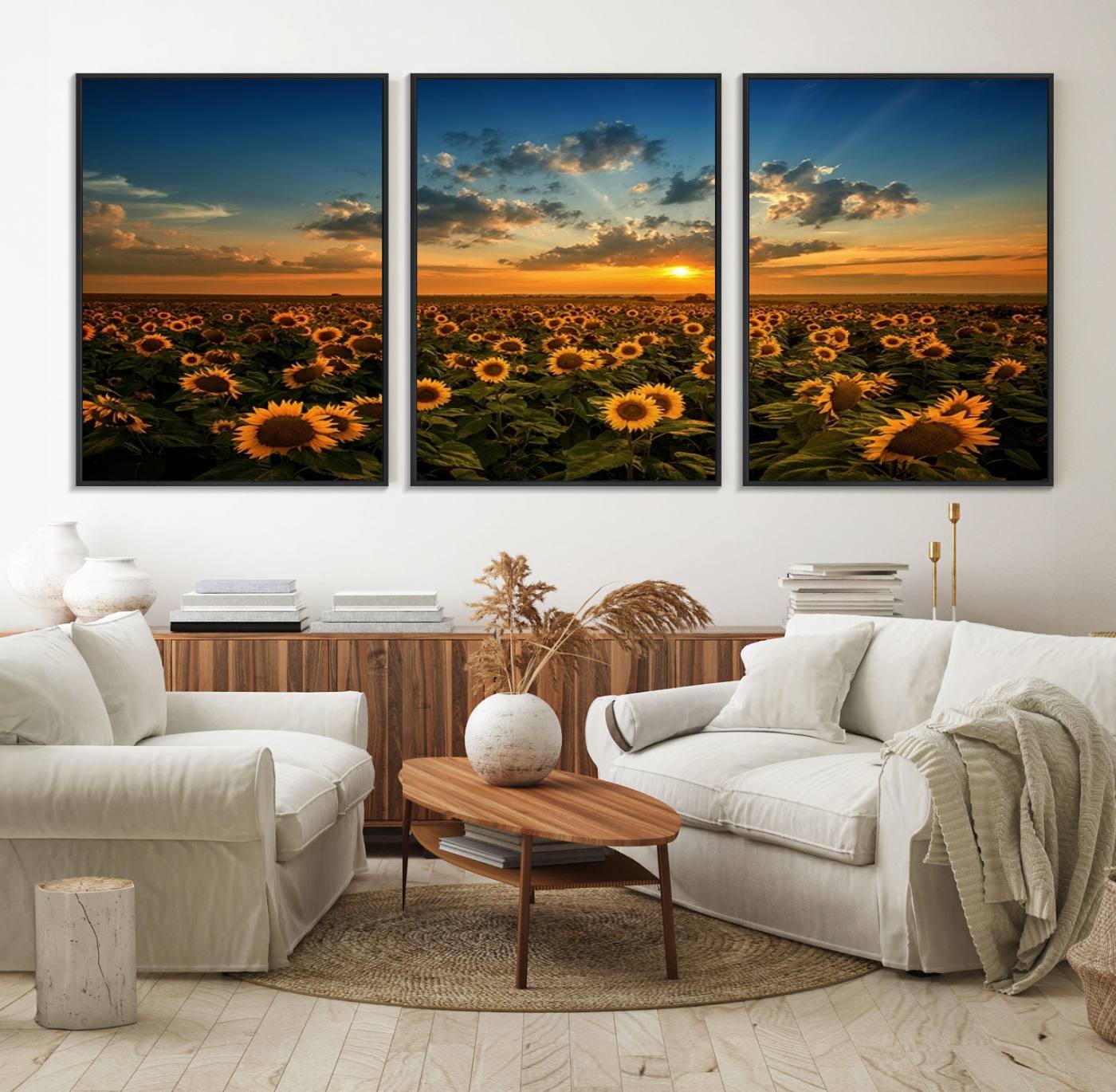Sunflower Field Sunset Wall Art Canvas Print Wall Artwork,