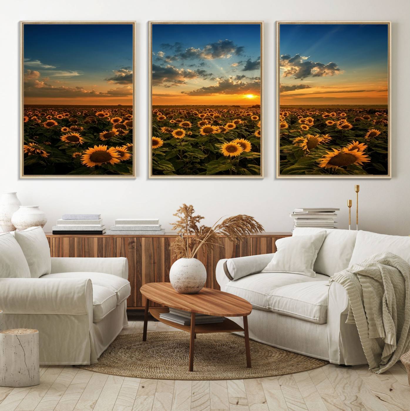 Sunflower Field Sunset Wall Art Canvas Print Wall Artwork,