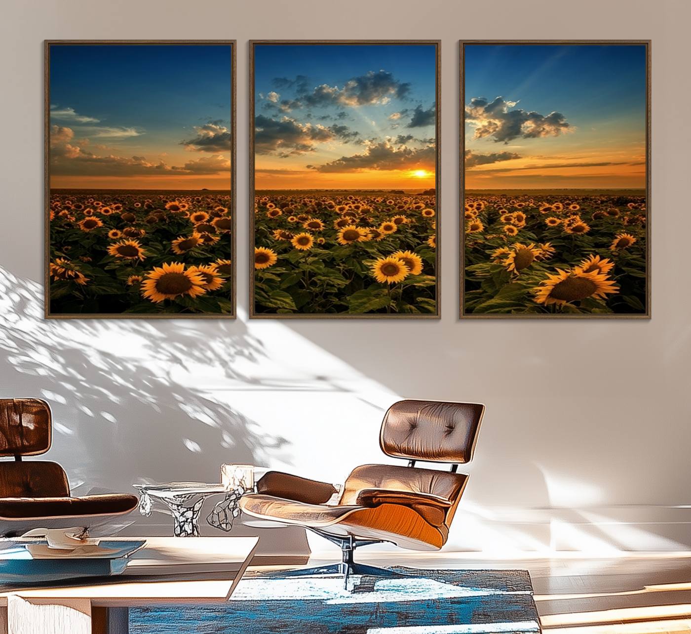 Sunflower Field Sunset Wall Art Canvas Print Wall Artwork,