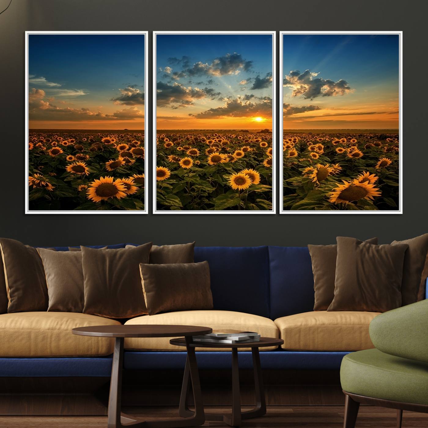 Sunflower Field Sunset Wall Art Canvas Print Wall Artwork,
