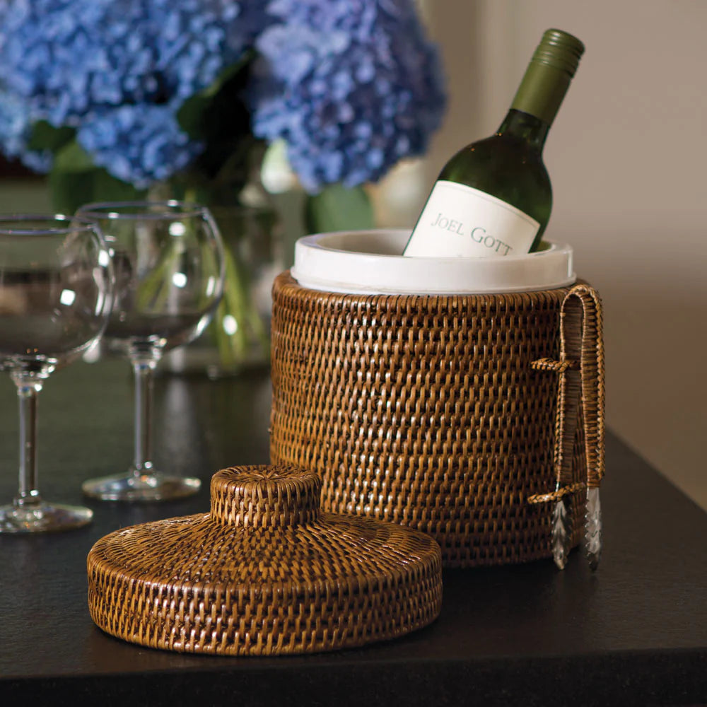 BURMA RATTAN ICE BOX & TONGS