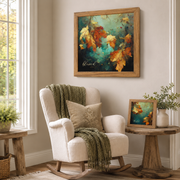 Thankful Fall Wall Art – Teal Watercolor Autumn Leaves Square Farmhouse Decor (SB306)