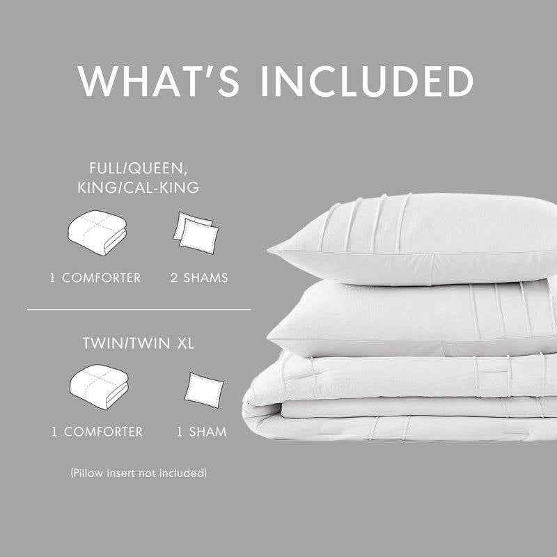 King Size Microfiber Pleated Soft Washed Comforter Set White