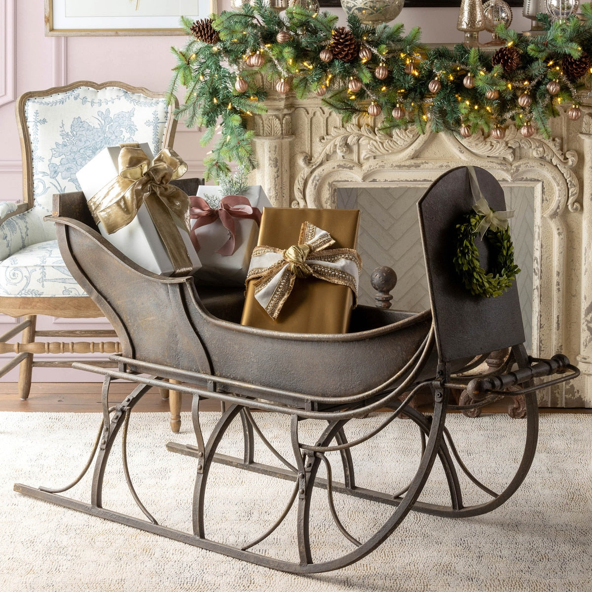 Antique Iron Cutter Sleigh | Rustic Grey Holiday Décor