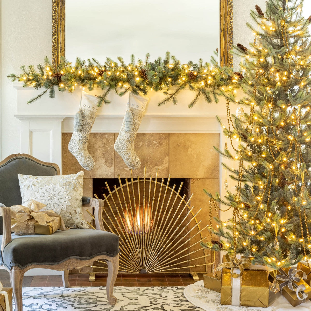 Blue Spruce Garland with LED Set of 2 | Festive Lighted Holiday Garland