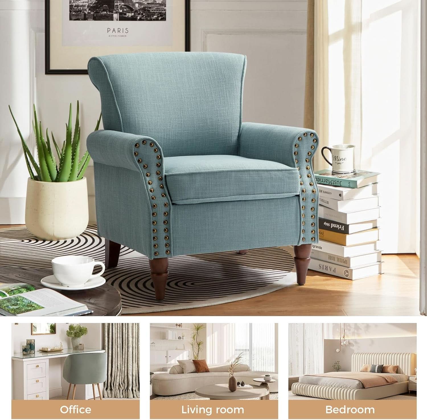 Blue Wingback Accent Chair With Removable Cushions