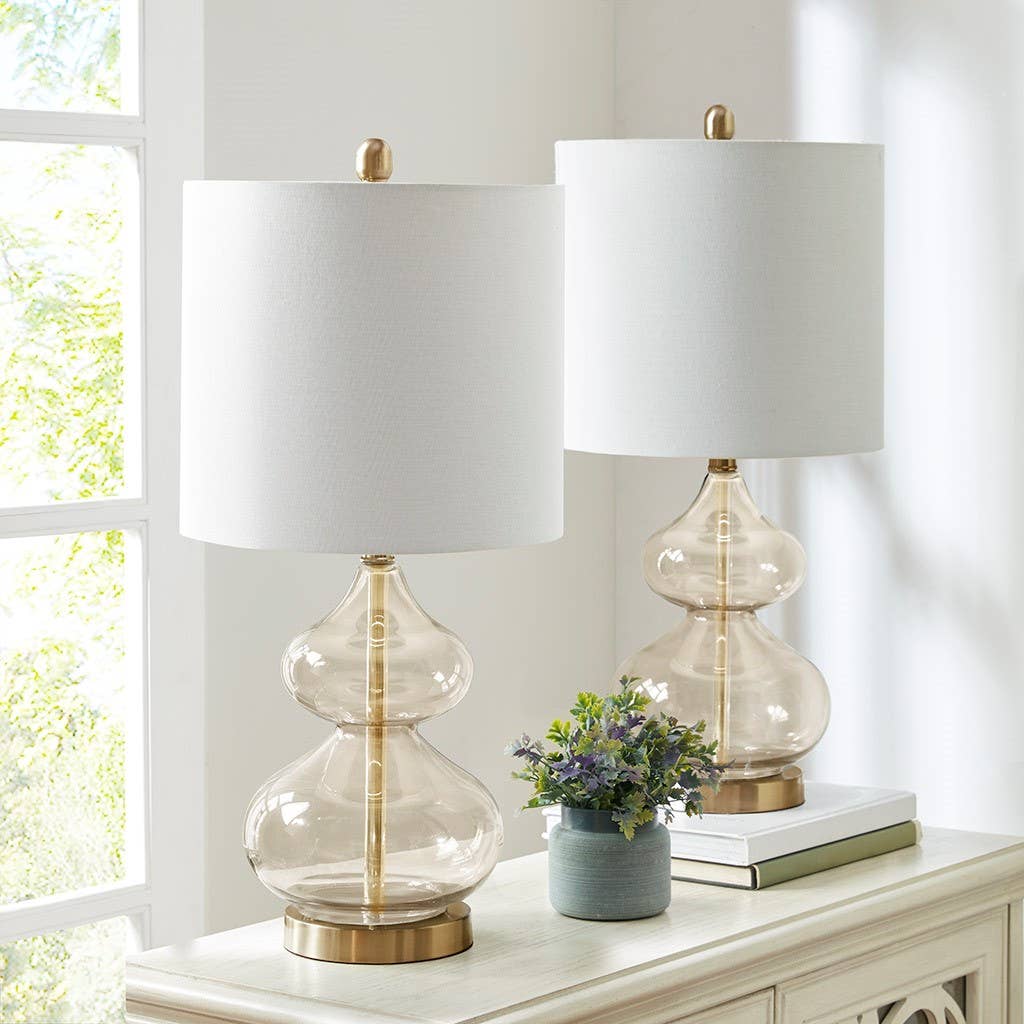 Clear Glass Base Table Lamps, Gold Glass