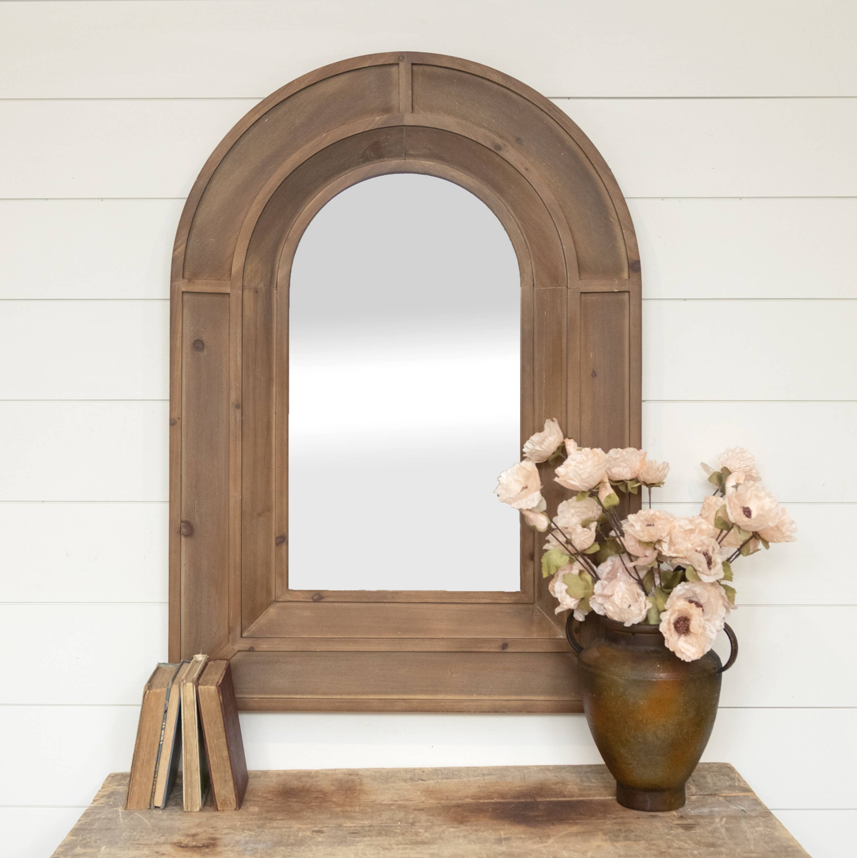 42.25" DARK WOOD ARCH WALL MIRROR