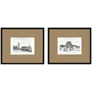 Vintage Postcard London & Paris 2 Piece Framed Wall Art Print Set by Teju Reval Brown Mat