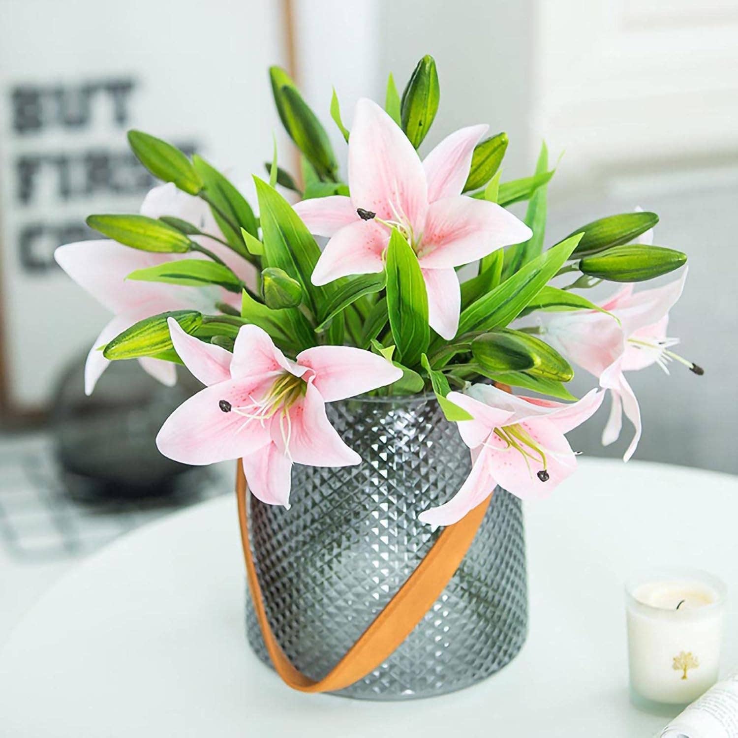 15" Real Touch Artificial Lily Stem – | PVC Material: White