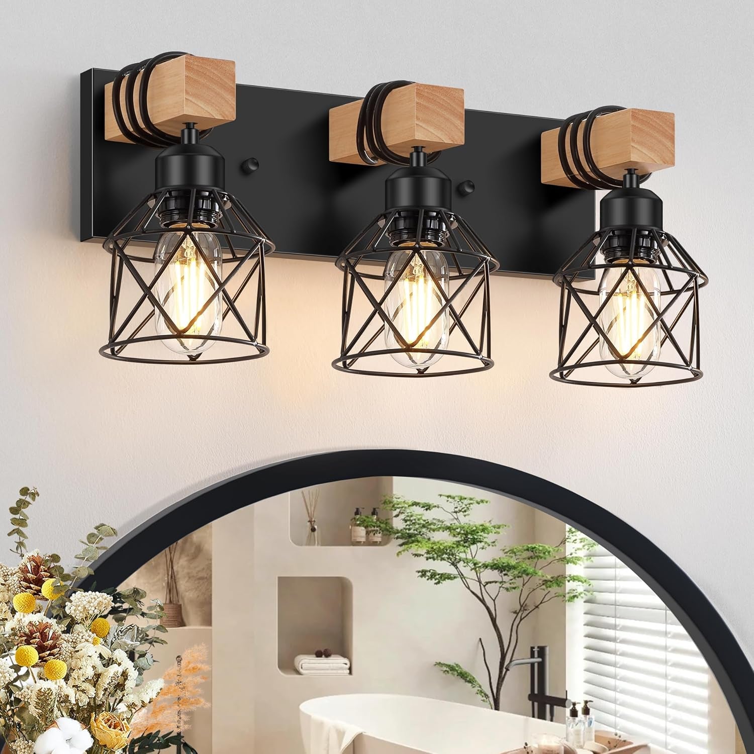 3-Light Wood Farmhouse Vanity Light
