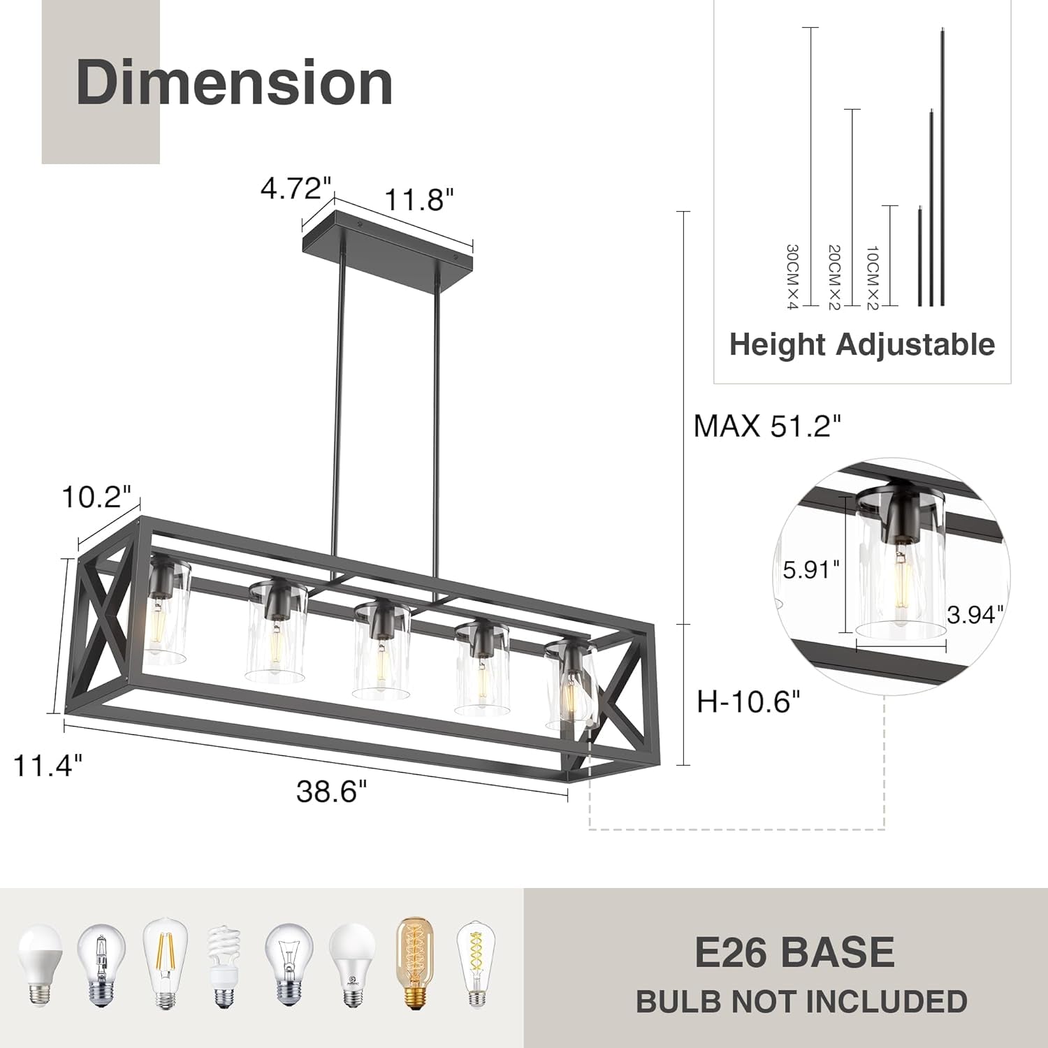 Farmhouse 5 Light Metal Linear Chandelier
