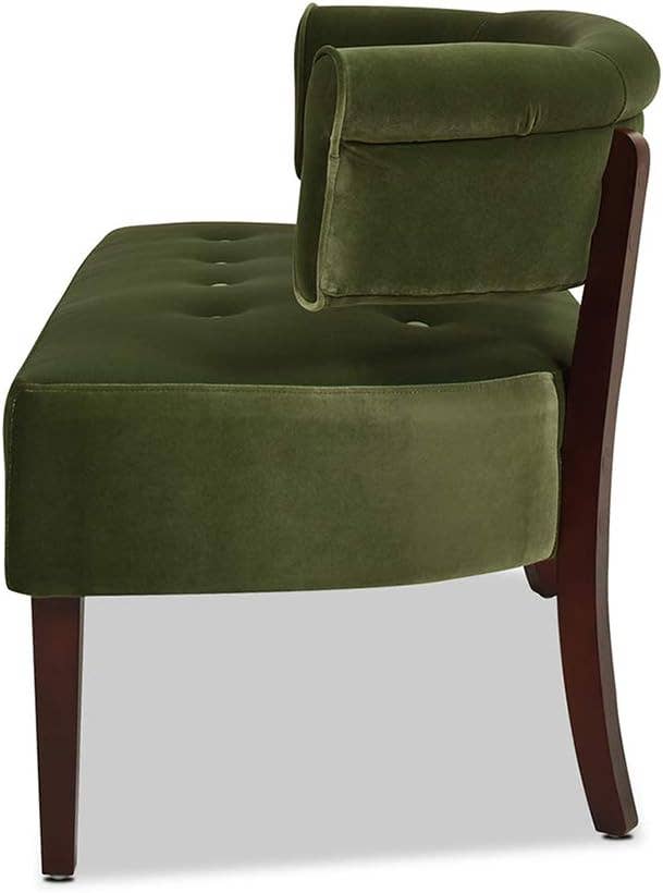 Jared Roll Arm Tufted Bench with Back Settee: Olive Green