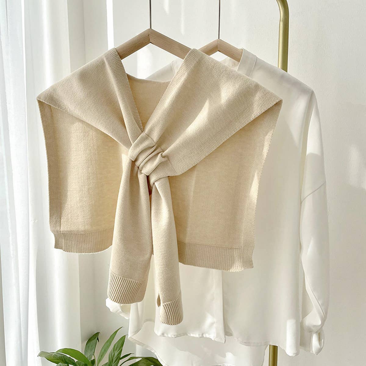 Solid Color Knitted Knotted Shawl–Casual & Cozy _CWASC0757: CAMEL / (OS) 2