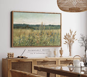 Wildflower Field Landscape Painting Framed Canvas Art 1: Walnut / 30 x 46 in