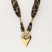 Leopard print heart stainless steel necklace