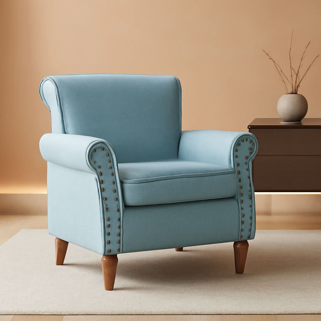 Blue Wingback Accent Chair With Removable Cushions