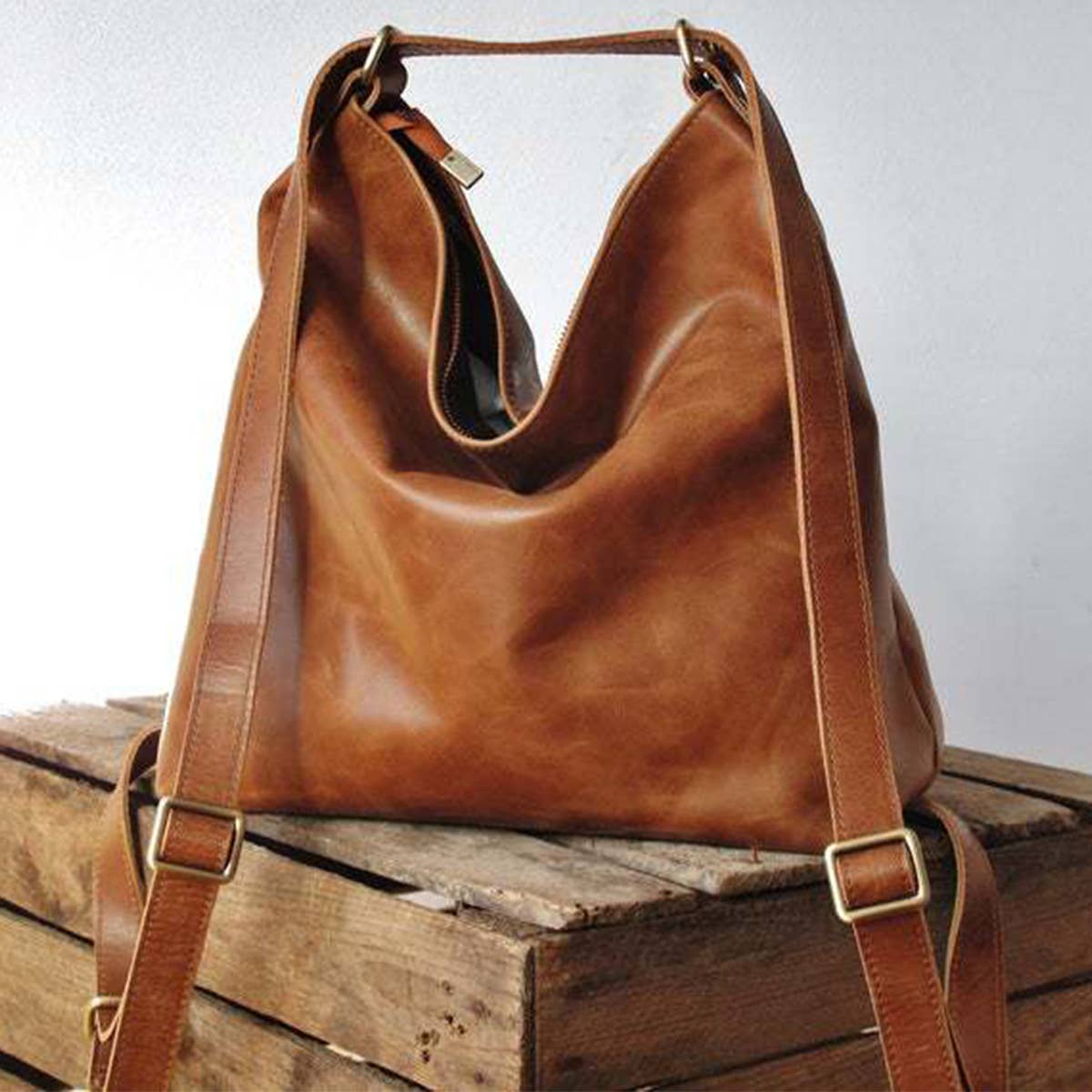 RETRO PU HANDBAG LEATHER BACKPACK FOR WOMEN_CWAB0563: BROWN / (OS) 1