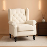 Beige Mid Century Wingback Recliner Chair With Upholstered Fabric