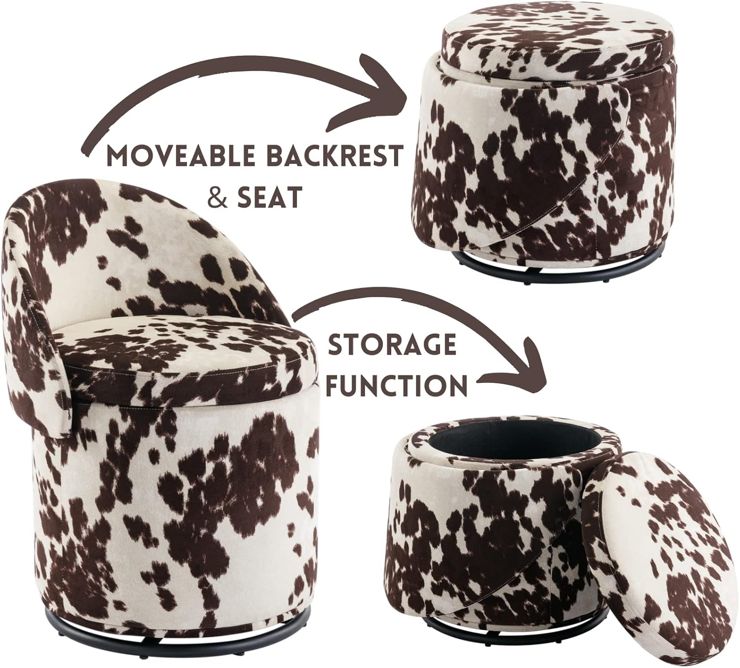 Milk Cow Velvet Upholstered Vanity Chair Storage Swivel