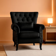 Black Velvet Wingback Chairs With Pillows Set Of 2