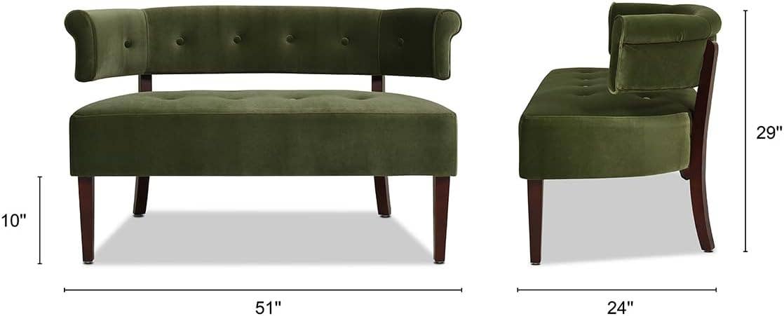 Jared Roll Arm Tufted Bench with Back Settee: Olive Green