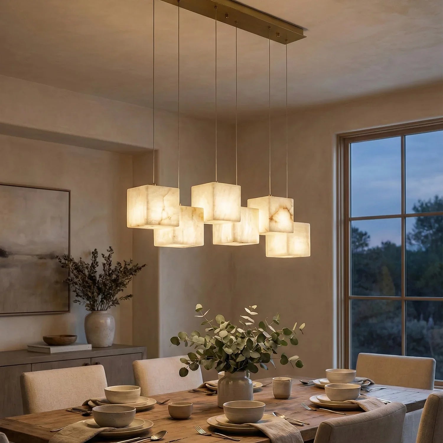 Alabaster Cubic Multi Head Chandelier