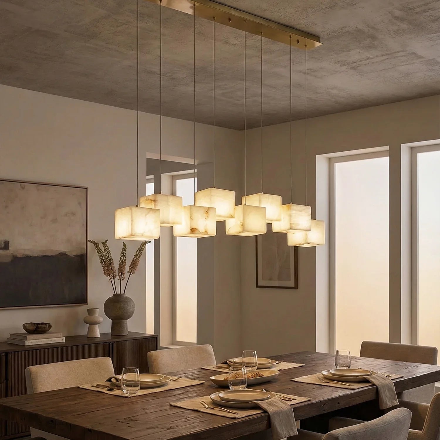 Alabaster Cubic Multi Head Chandelier