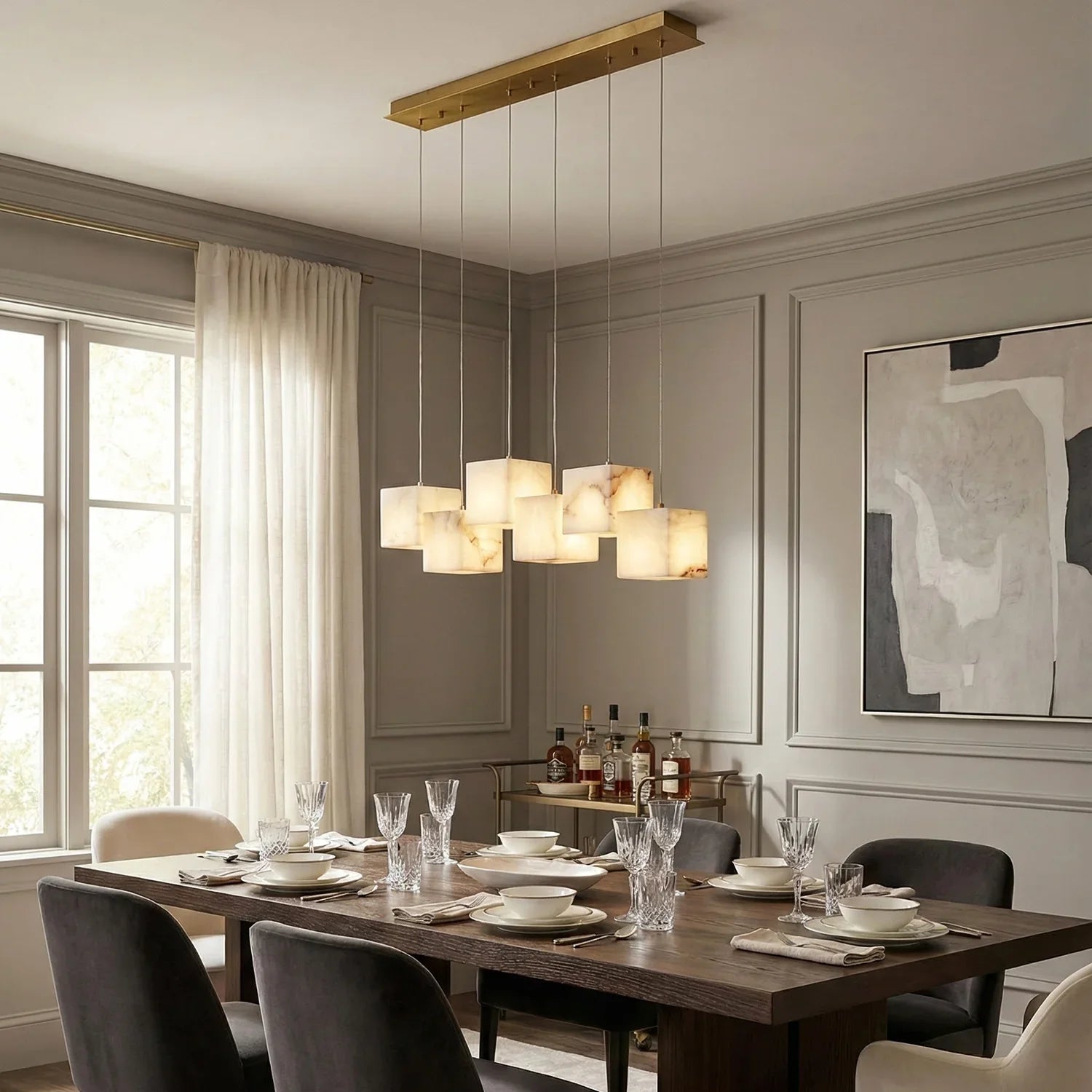 Alabaster Cubic Multi Head Chandelier