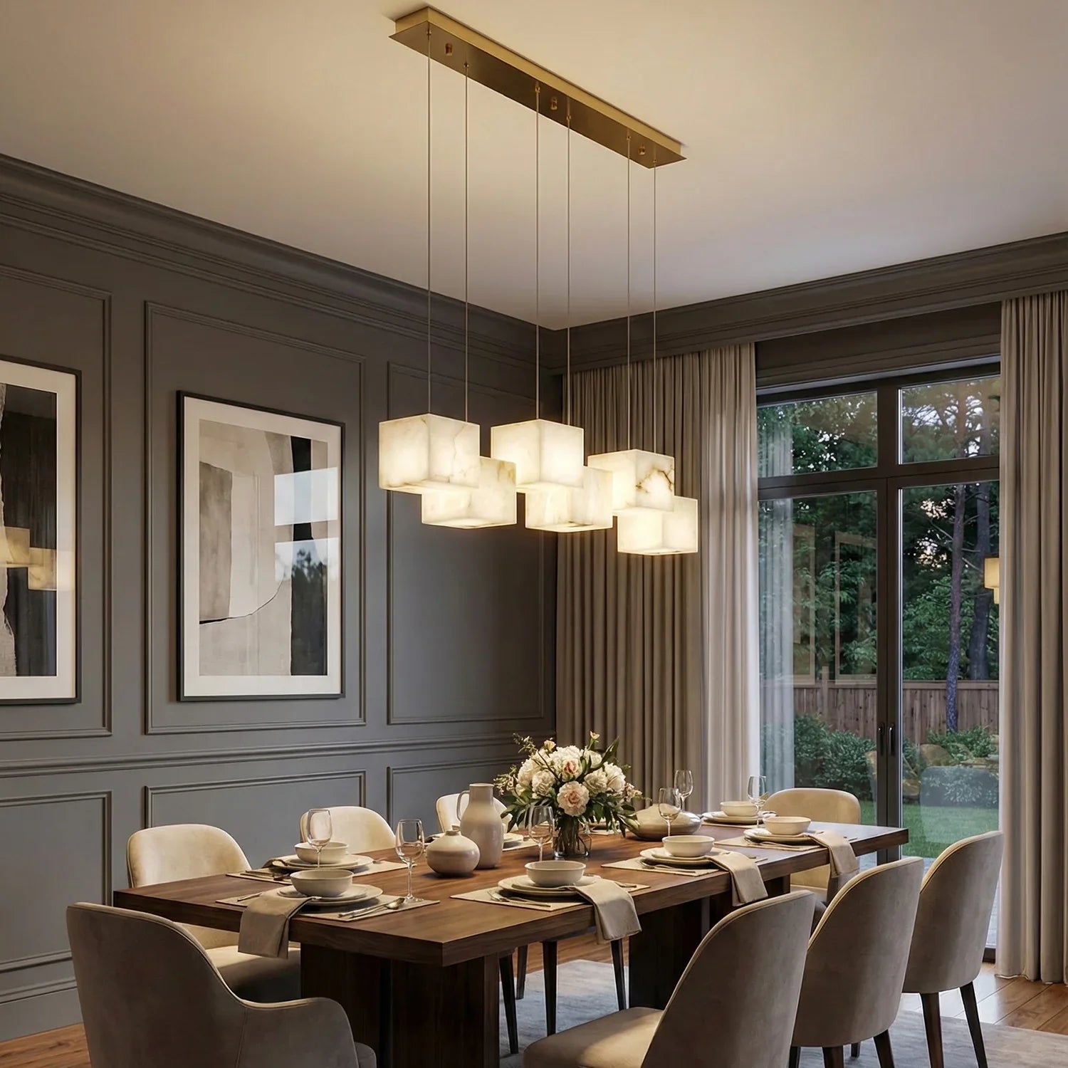 Alabaster Cubic Multi Head Chandelier