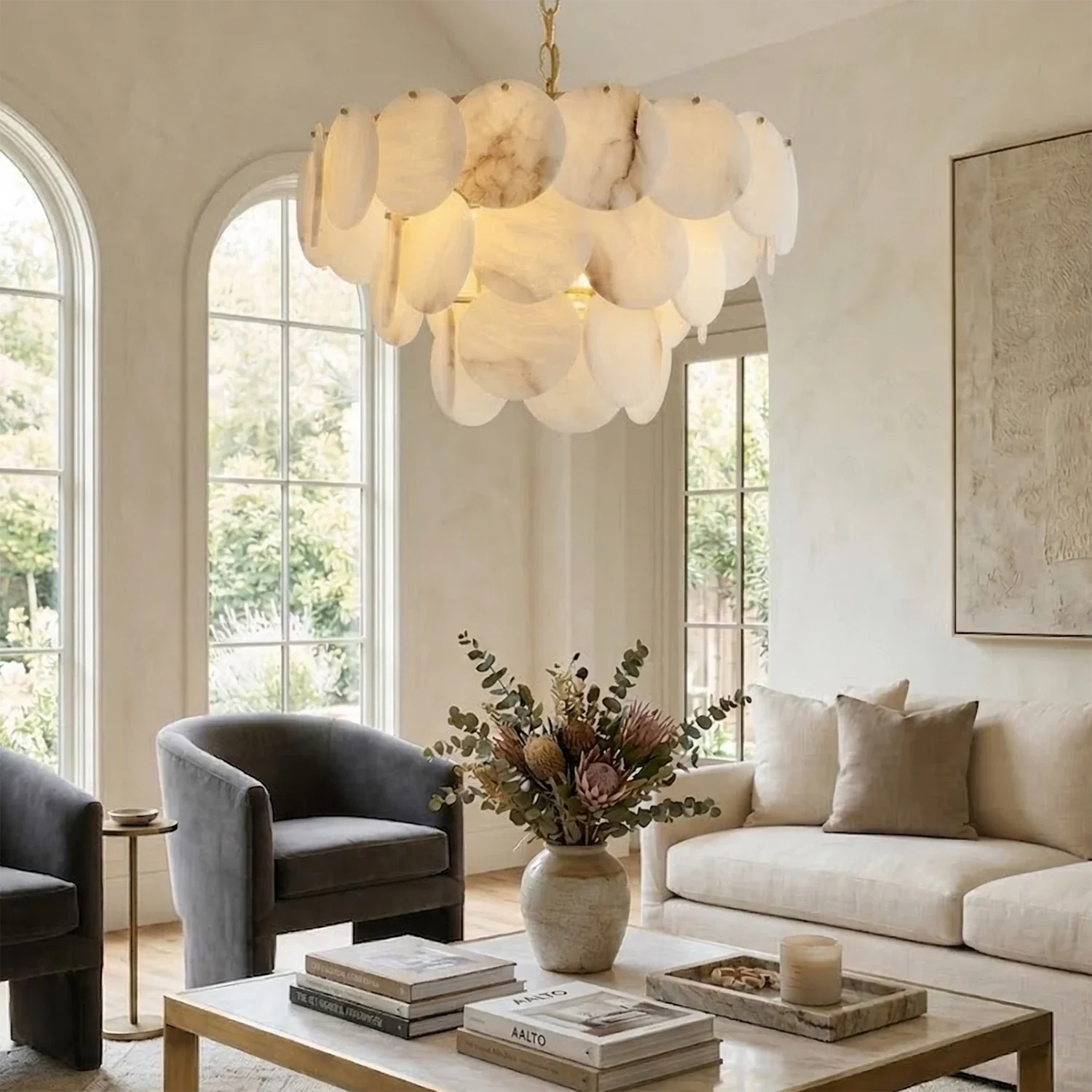 Alabaster Tiered Round Chandelier