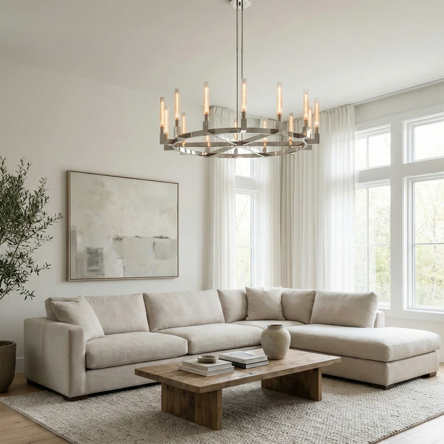 Aurora Crystal Candlestick Linear Glass Tube Chandelier