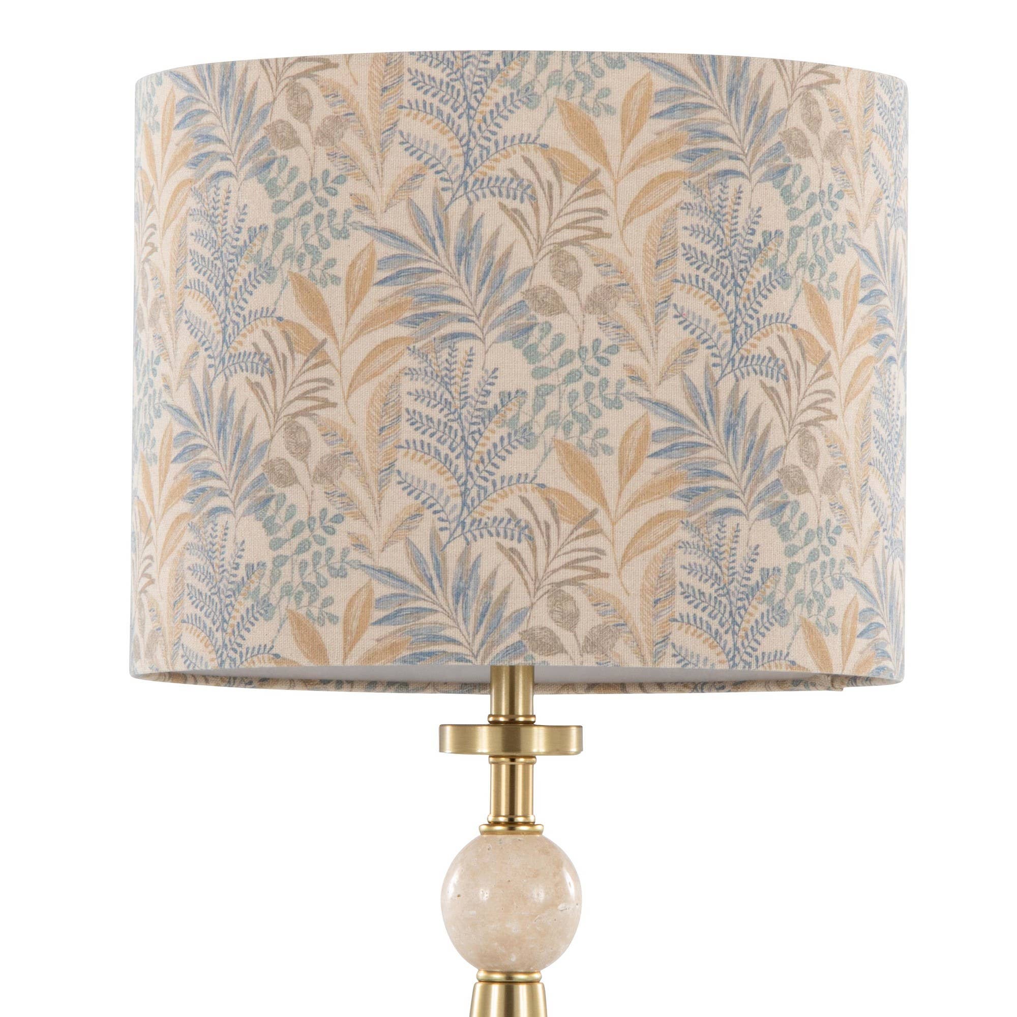 Cone Travertine 27" Table Lamp - In Gold Metal: Gold Metal, Travertine, Tan Leaf Shade