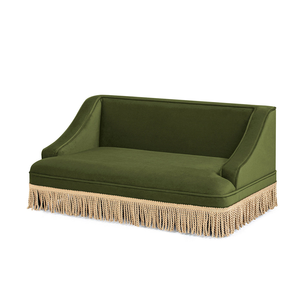 Duchess 33' Medium Princess Pet Bed Sofa with Fringe Skirt, Olive Green Velvet