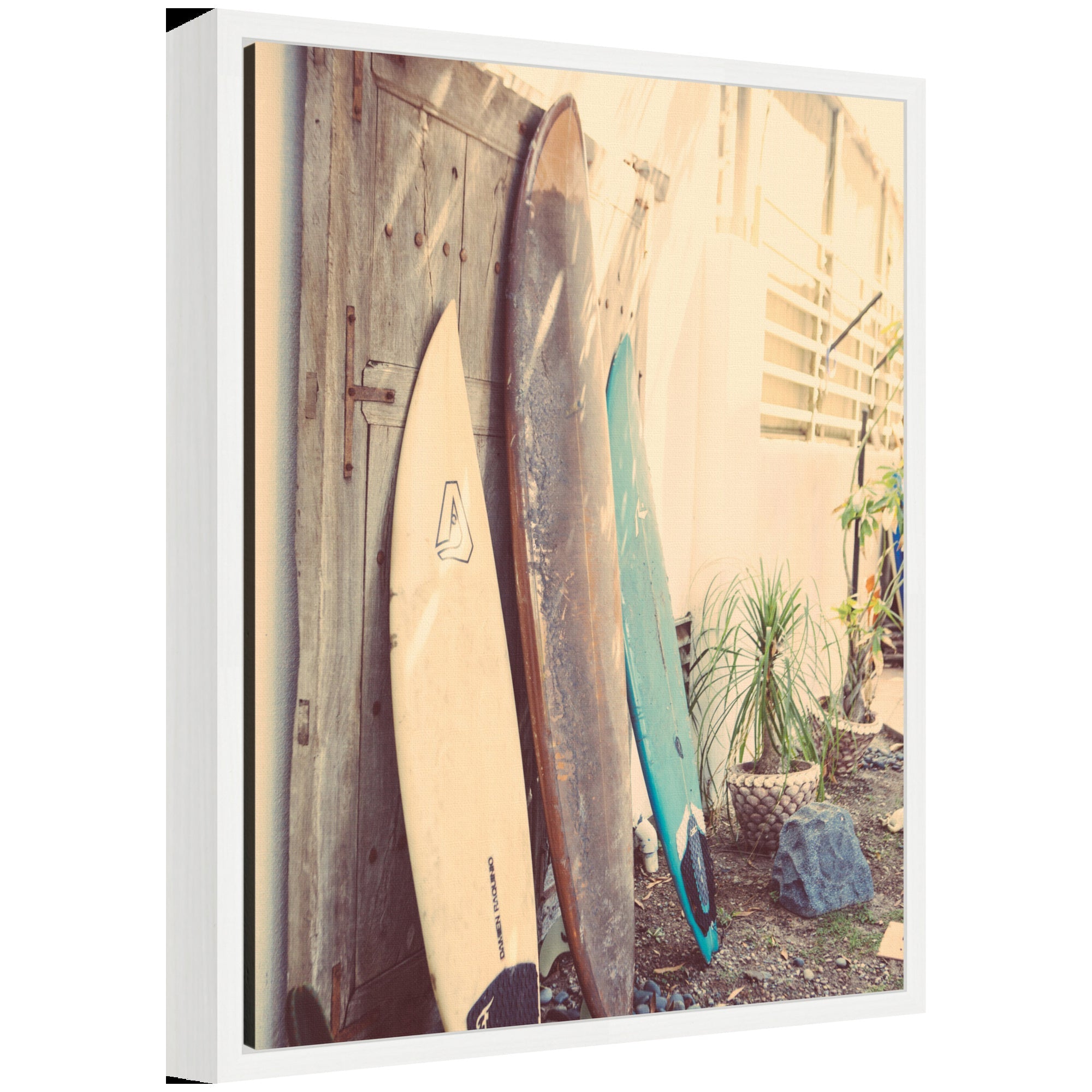 Sylvie Vintage Retro Beach Surfboards Framed Canvas by Saint and Sailor Studios