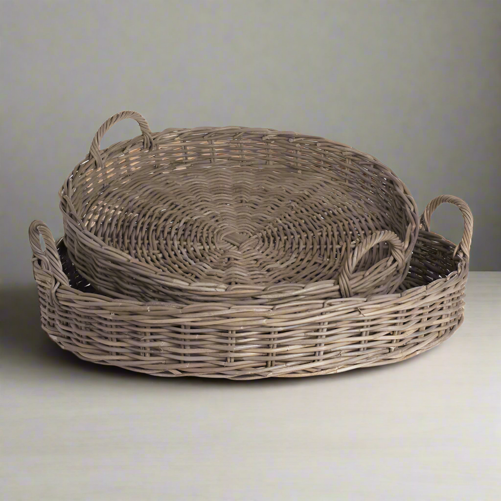 NORMANDY EXTRA LARGE LOW ROUND BASKETS, SET OF 2