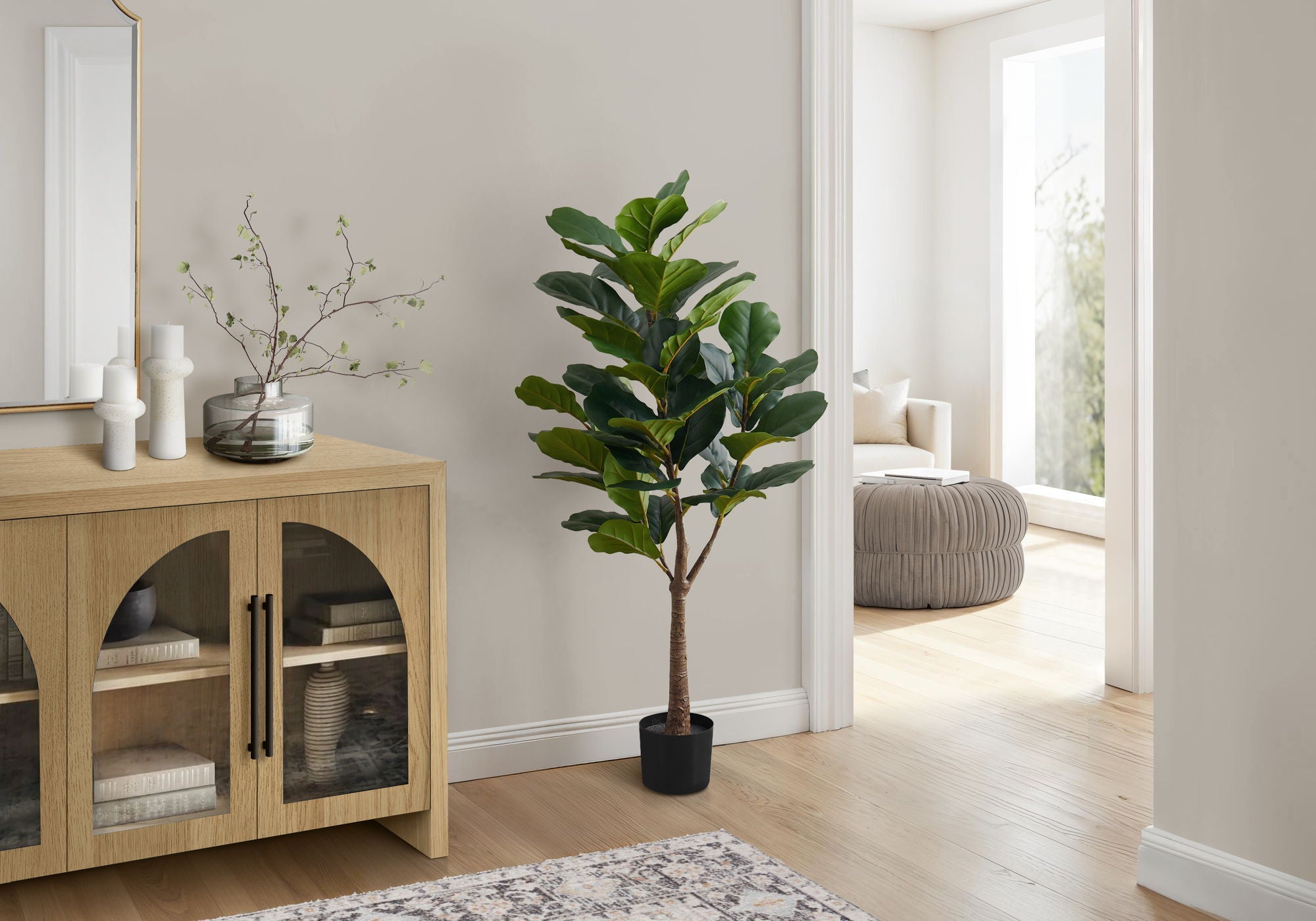 47" Tall, Artificial Plant, Fiddle Tree, Indoor, Fake, Floor, Greenery, Potted, Real Touch, Decorative - Green / Black