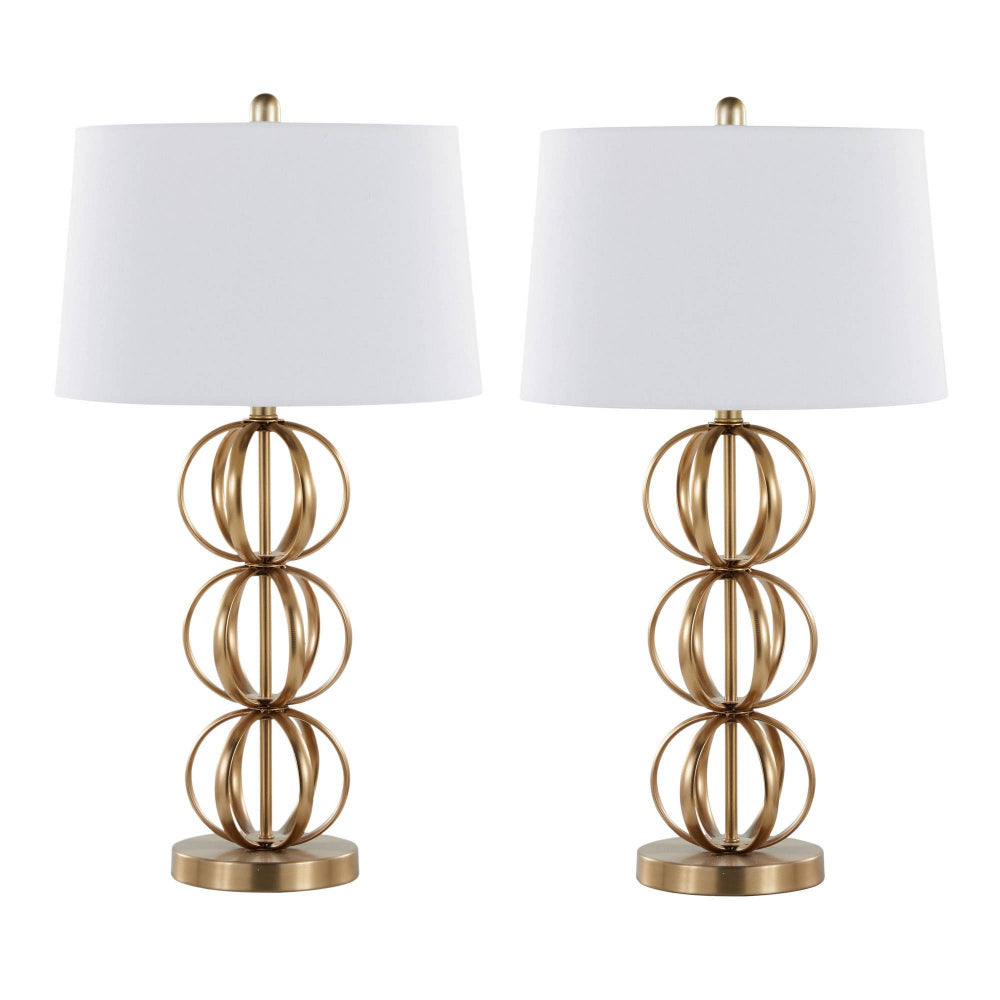 29.5" Gold Plated Table Lamp w/ Off-White Linen Shade