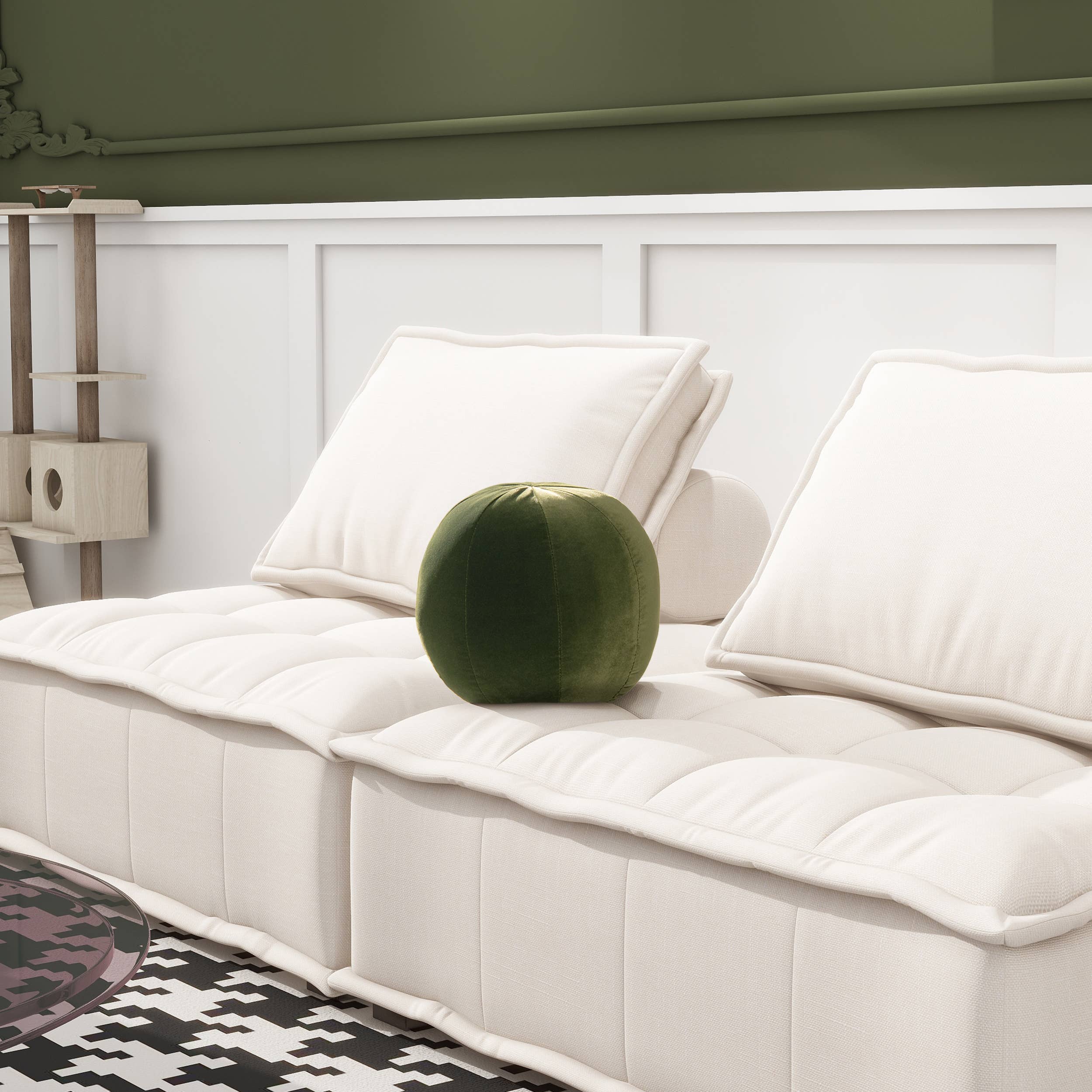 Luna 12" Round Sphere Accent Ball Throw Pillow: Olive Green