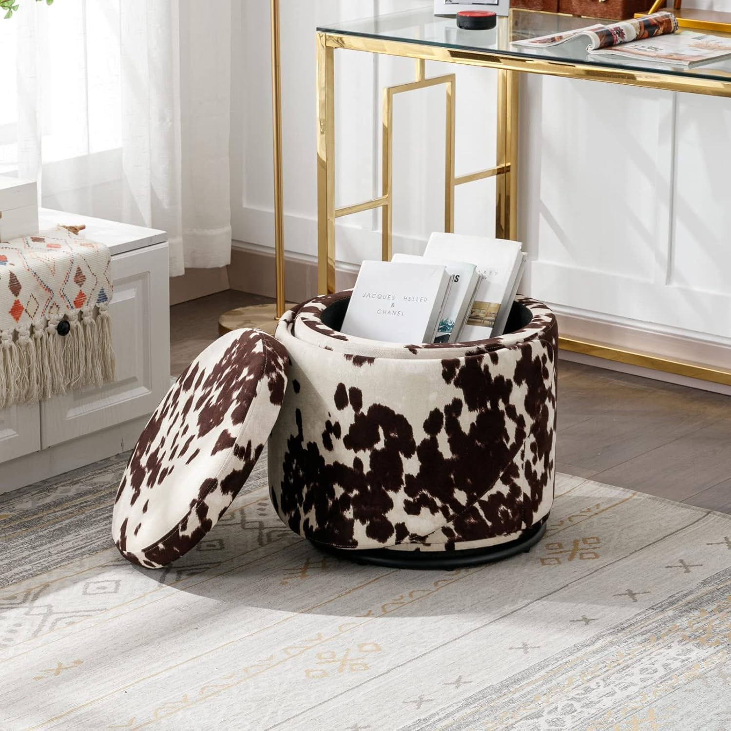 Milk Cow Velvet Upholstered Vanity Chair Storage Swivel