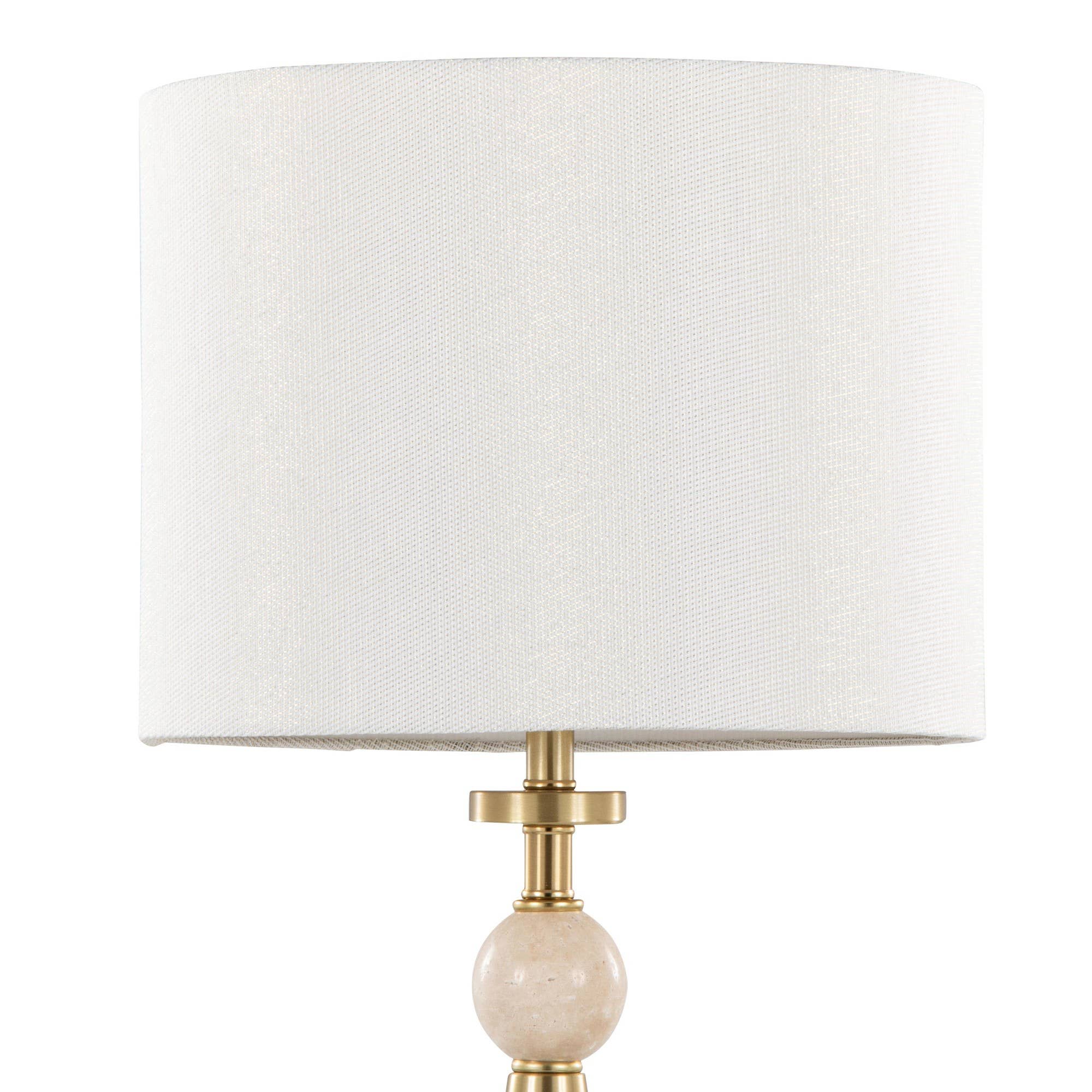 Cone Travertine 27" Table Lamp - In Gold Metal: Gold Metal, Travertine, Tan Leaf Shade
