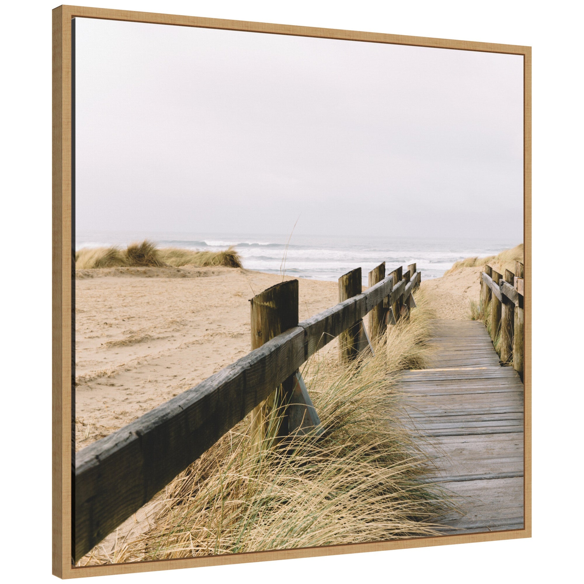 Sylvie Coastal Beach Grass Boardwalk to the Ocean Framed Canvas by Patricia Hasz