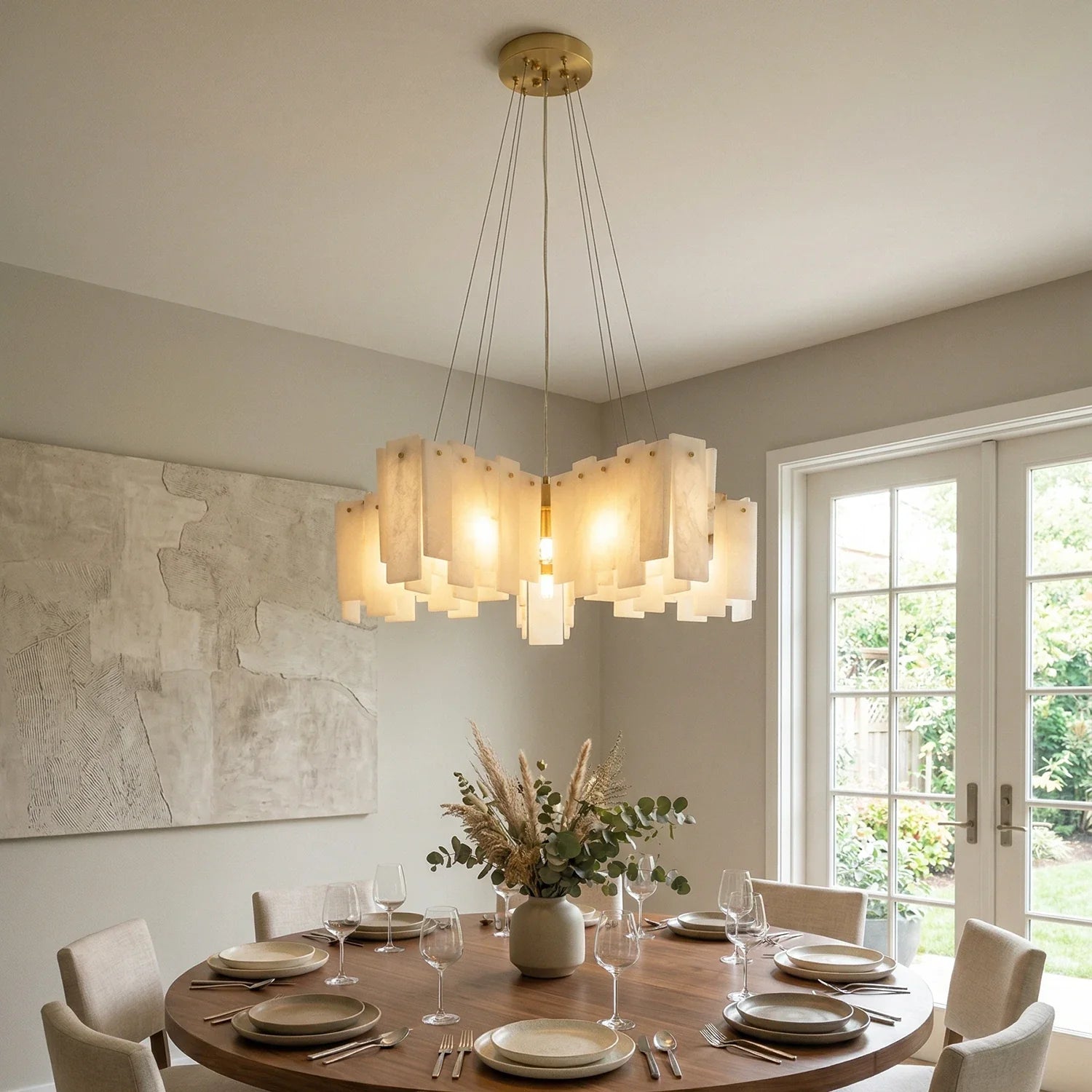 Cascade Alabaster Tiered Brass Chandelier