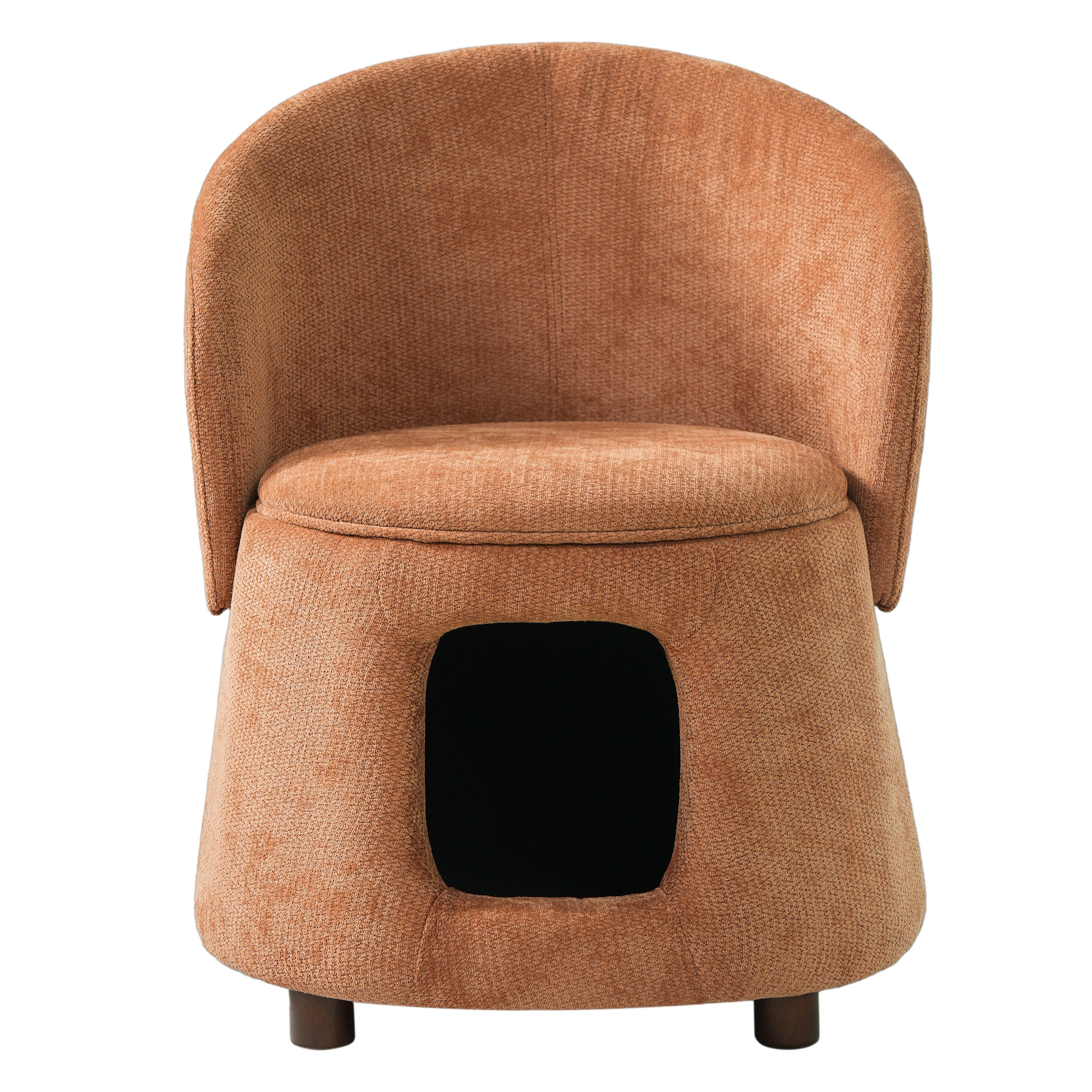 Orange Pet Friendly Chair with Hidden Pet Nook, Convertible Stool, and Storage Seat