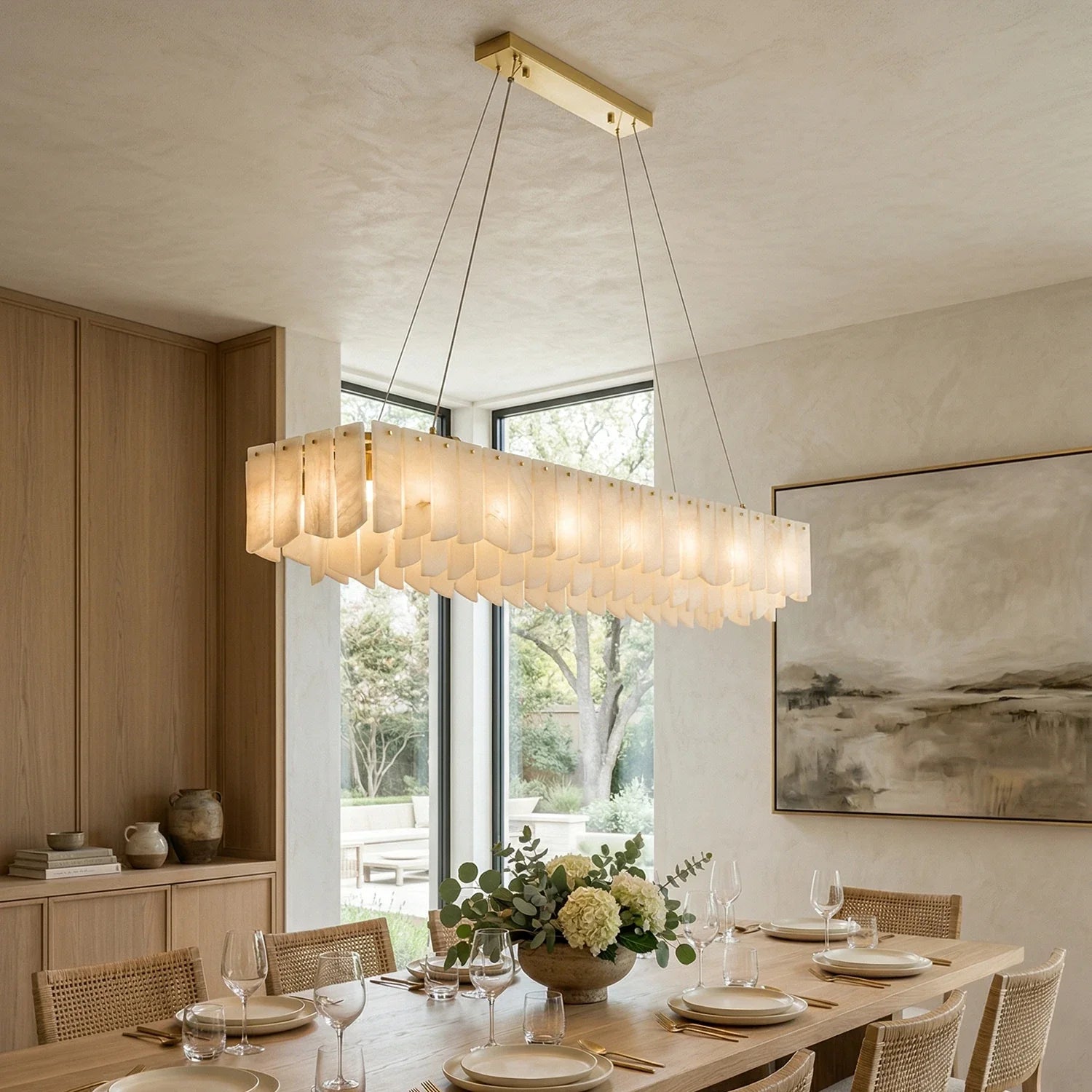 Cascade Alabaster Tiered Brass Chandelier