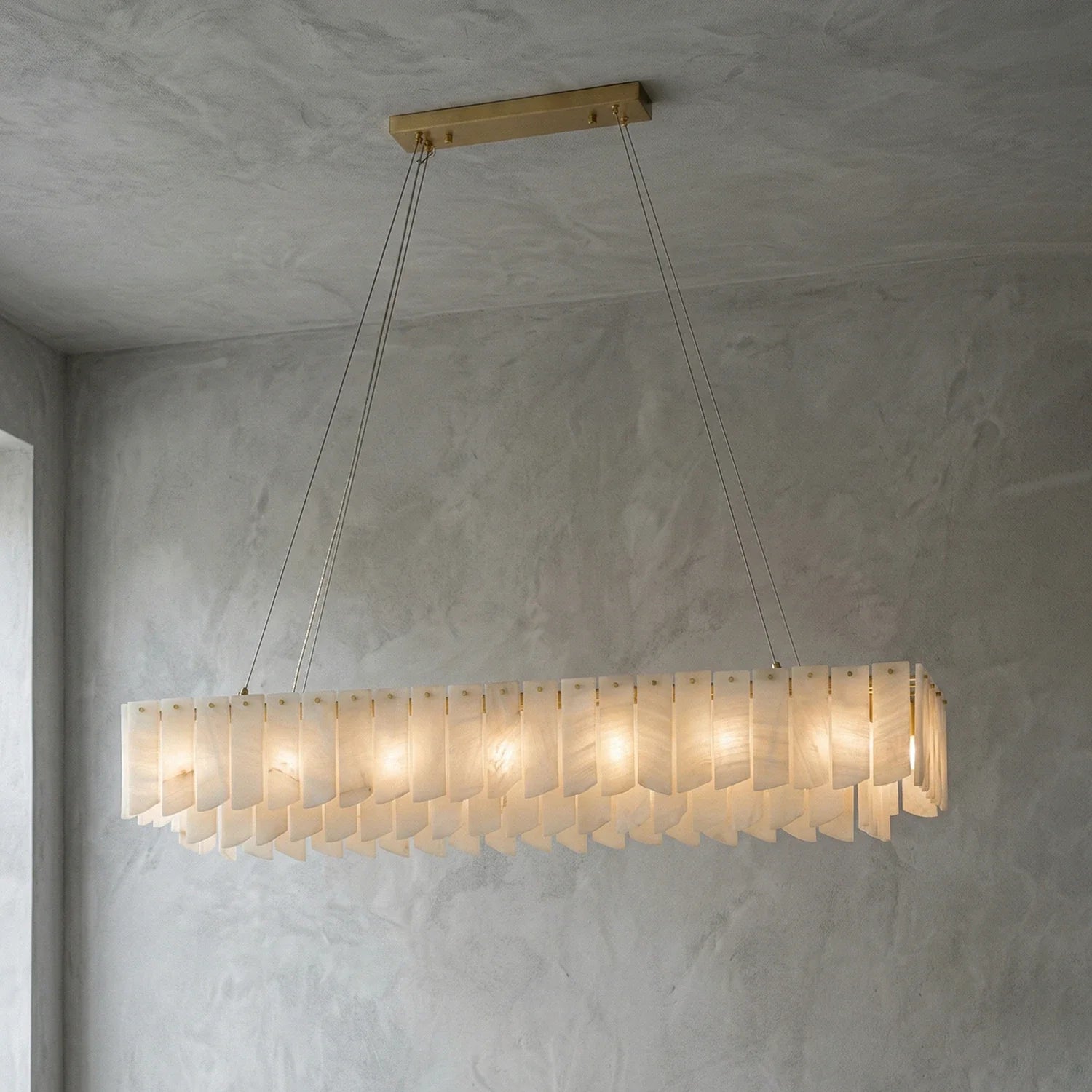 Cascade Alabaster Tiered Brass Chandelier
