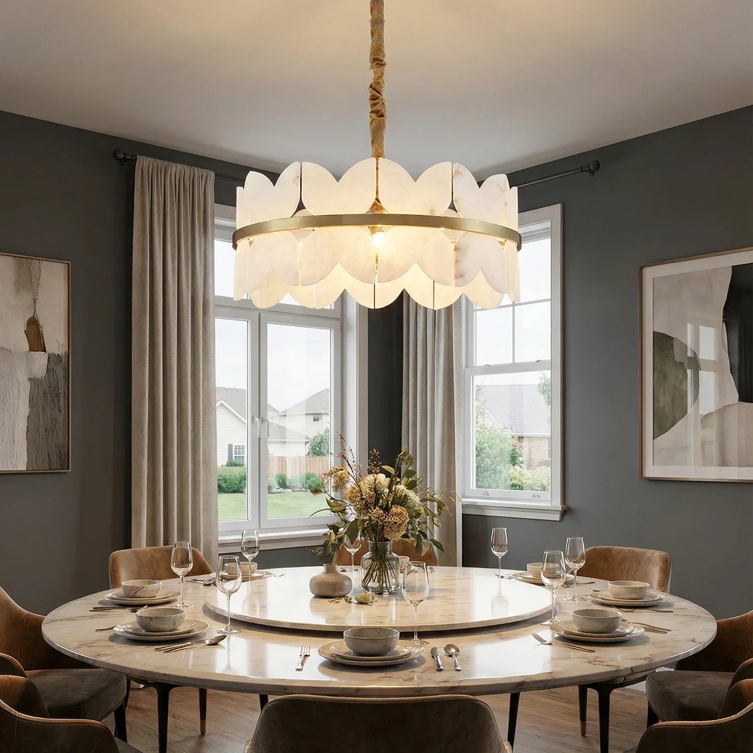 Butterfly Alabaster Round Chandelier