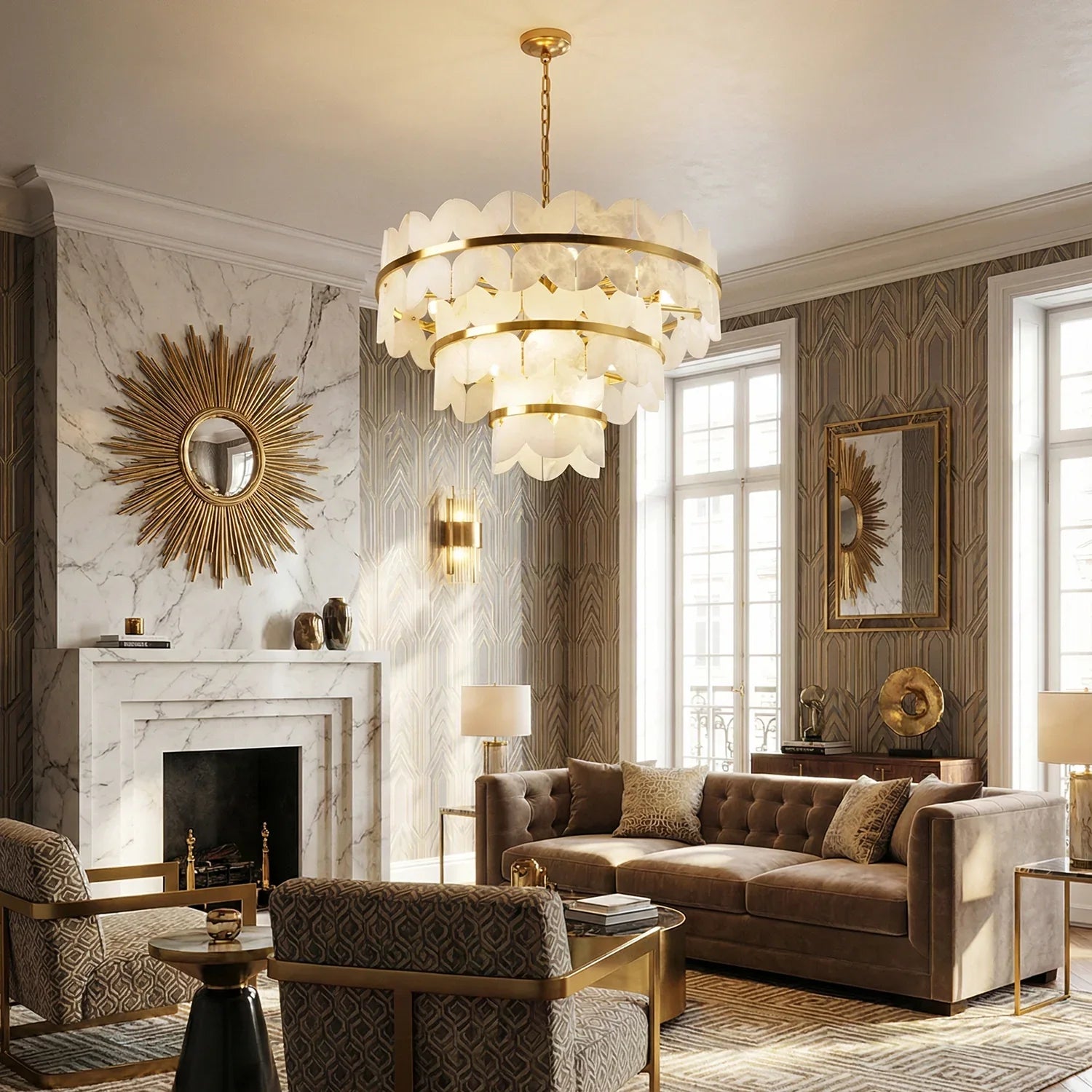 Butterfly Alabaster Round Chandelier