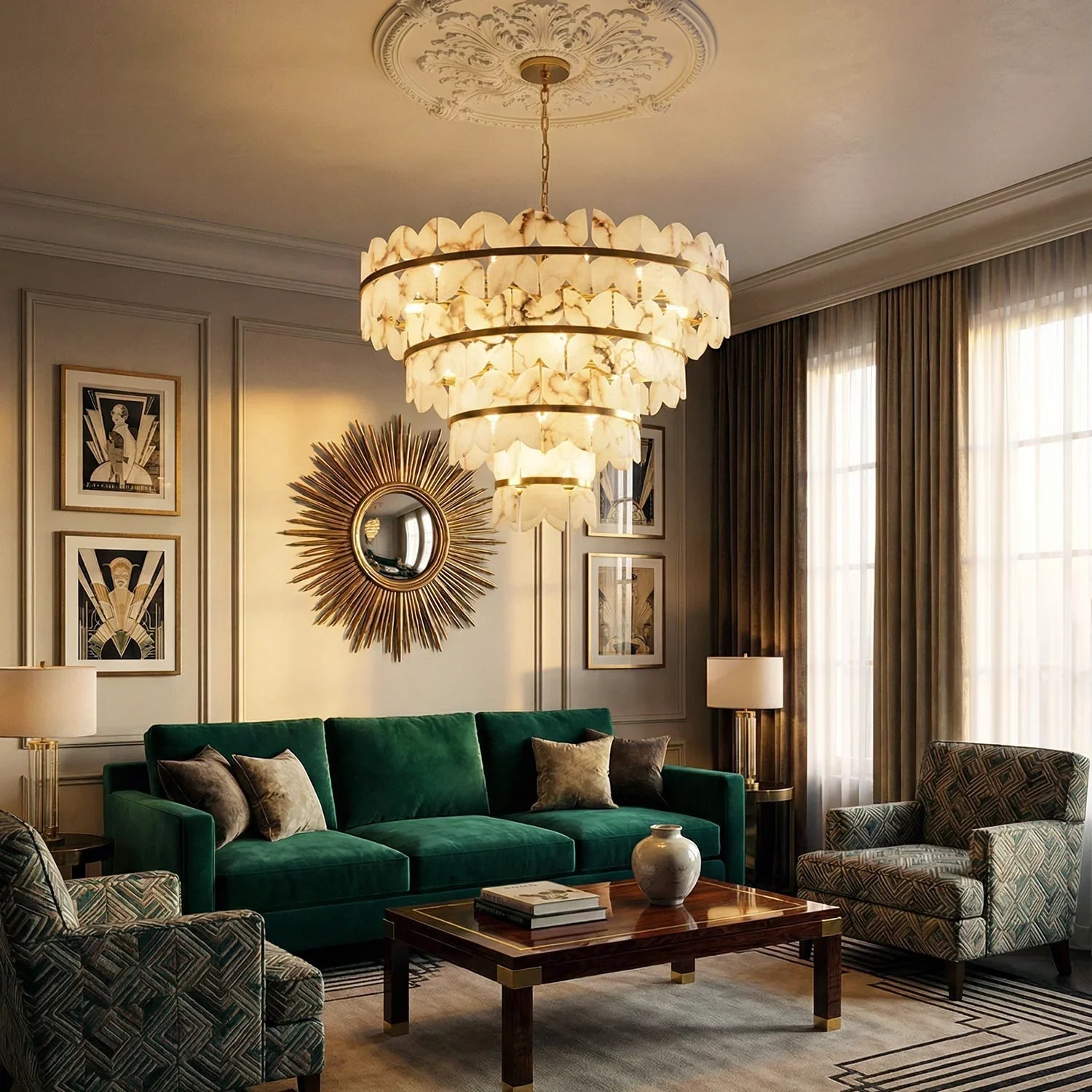 Butterfly Alabaster Round Chandelier